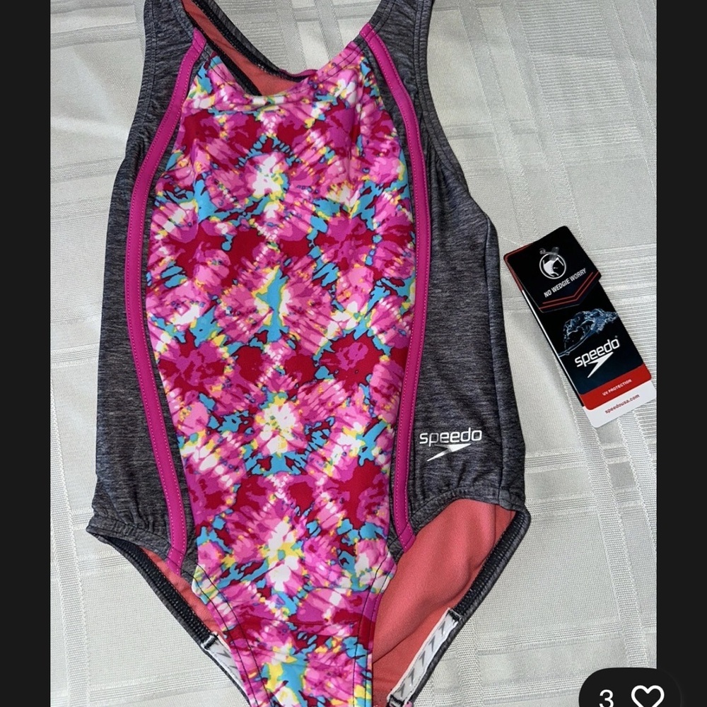 Speedo Kids One-Piece Swimsuit - Pink and Gray Floral